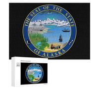 Seal of The State of Alaska Wooden Puzzle Letter on Back Adults Difficult Jigsaw Puzzles for Home Decor Birthday Gift