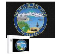 Seal of The State of Alaska Wooden Puzzle Letter on Back Adults Difficult Jigsaw Puzzles for Home Decor Birthday Gift