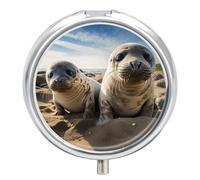 Seal on The Beach Pill Case Pill Box with 3 Compartments | Round Travel Pill Organizer Portable Pill Container for Pocket Purse Women Men Daily Use Vitamins Supplement Holder
