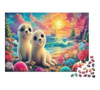 Seal Pup Beach 1000Pc Jigsaw Puzzles for Adults & Kids Seals Resting by The Sea Home Decoration | Great Gift Idea 52x38cm/1000pcs