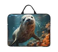 Seal Pup In Water 14-Inch Laptop Bag With Shockproof Lining And Portable Design, Suitable For Business And Daily Use., Black, One Size