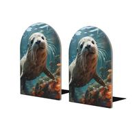 Seal Pup in Water Bookends Large Bookends Wooden Decor, Modern Decorative Book Accessory, Holds Books Securely to Bookends, 1 Pair