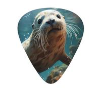 Seal pup in water guitar picks in three different thicknesses, suitable for electric guitar and band players
