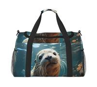 Seal Pup In Water Hand Travel Bag.Fashionable Design, Large Storage Capacity, Suitable For Business Trips And Short Trips., Black, One Size