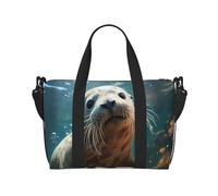 Seal Pup In Water Hand Travel Bag. For Men And Women. Durable Material And Stylish Design, Suitable For Business And Leisure Travel., Black, One Size