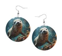 Seal pup in water Print Leather Earrings for Women â€“ Colorful Dangle Hoop Earrings, Perfect Accessory for Costume Parties, One Size, Leather, No Gemstone, One Size, Leather, No Gemstone