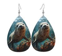 Seal pup in water Teardrop-shaped leather earrings are a luxurious and fashionable accessory suitable for women, showcasing individual charm.