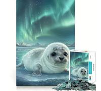 Seal Pup Under Aurora Borealis 1000 Piece Jigsaw Puzzles for Adults Mind Skill Toy Casual Relax Design Assembly Art Collection Piece (50x75cm)
