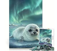 Seal Pup Under Aurora Borealis 1000 Piece Jigsaw Puzzles for Adults Mind Skill Toy Casual Relax Design Assembly Art Collection Piece (50x75cm)