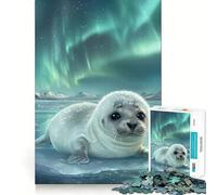 Seal Pup Under Aurora Borealis Jigsaws 1000 Pieces for Adults Cognitive Toy Together Fun Image Assembly Art Collection Piece (38x26cm)
