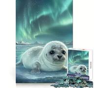 Seal Pup Under Aurora Borealis Jigsaws 1000 Pieces for Adults Cognitive Toy Together Fun Image Assembly Art Collection Piece (38x26cm)