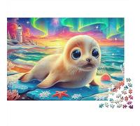 Seal Pups Beach 500 Piece Cartoon Style Wooden Jigsaw Puzzle For Teens & Adults - Relaxing Brain Teaser, Home Décor & Challenging Fun (500pcs (52x38cm))
