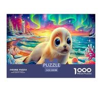 Seal Pups Beach Educational Game Challenge 1000 Piece Puzzle for Adults -Baby Seal in Psychedelic Ocean Scene Decompression Fun Present for Home52x38cm/1000pcs