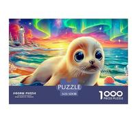 Seal Pups Beach Recycled Cardboard 1000Pc Seal Sea Jigsaw Puzzle for Senior Citizens Challenging Puzzle Games Decoration 52x38cm/1000pcs