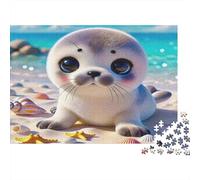 Seal Puzzle for Adults Cute Seal Resting on Sandy Shore 1000 Pieces Whimsical Floral Books Historic River Tour Great Gift Idea 38x26cm/1000pcs