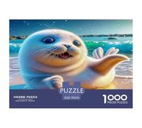 Seal Puzzle for Adults Seal Waving on Beach by Blue Sea 1000Pc Impossible Hard Difficult Challenging for Wall Decoration And Gifts 70x50cm/1000pcs