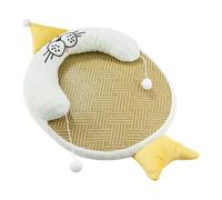 Seal-Shaped Cat Cooling Mat with Playful Kicker Toy, Summer Cool Bed for Small Cats Under 5 lbs, Breathable Wisteria Fiber Pet Mat with Neck Support, Cute Cartoon Seal Design (Green)