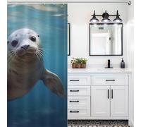Seal Shower Curtain 200x200 cm Marine Life Shower Curtain Set Waterproof Mould-Resistant Bathroom Curtain Washable With Hooks W 86.6" X L 78.7" for Wet Room B.2729