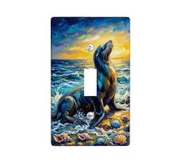 Seal Single Light Switch Cover Plate, Coastal Natural Ocean Shell Summer Blue Plastic Standard Size Toggle Light Switch Cover for New Apartment Home Bedroom Office Decor (Single)