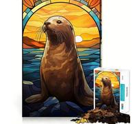 Seal Stained Glass 1000 Piece Jigsaw Puzzles for Adults Improve Memory Anxiety Relief Sharp Edge Wall Art Decor (50x75cm)