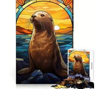 Seal Stained Glass 1000 Piece Jigsaw Puzzles for Teenagers Strong Logic Toy Calm Escape Clear Edge Birthday Gift (38x26cm)