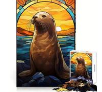 Seal Stained Glass Jigsaw Puzzles for Teenagers 1000 Piece Wise Think Toy Gentle Leisure Tight Cut Santa Wish List (38x52cm)