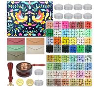 Seal Stamp Kit with Gift Box, 48 Color 1200 Pcs Seal Beads with 2 Pcs Stamps, Sealing Wax Warmer, Metallic Pen and 10Pcs Tea Candles for Wedding Invitations, Letters