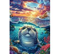 Seal Swimming in A Cosmic Ocean 300 Piece Complete Jigsaw Puzzle Set Science Fiction Magical Dream Teens Beginners Educational Challenge Puzzle Fans Group Play Anniversary Fathers Thick Cardboard 30