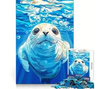 Seal Underwater with Bubbles Illustration Adult Jigsaw Puzzles 1000 Pieces Brain Workout Toy Casual Relax Image Assembly Artistic Gift (50x75cm)
