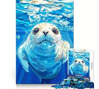 Seal Underwater with Bubbles Illustration Jigsaw Puzzle 1000 Piece for Teenagers Brain Workout Toy Serene Time Art Assembly Seasonal Gift (38x26cm)