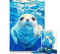 Seal Underwater with Bubbles Illustration Jigsaw Puzzle 1000 Piece for Teenagers Brain Workout Toy Serene Time Art Assembly Seasonal Gift (38x26cm)