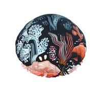 Seal Whale Octopus Fish Shower Caps for Women Reusable Waterproof Shower Cap with Elastic Strap Bath Hair Hat Double Layers Thick Bath Caps for Spa Salon Travel