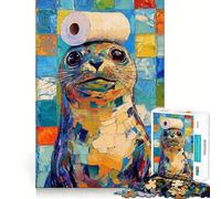 Seal with Toilet Paper Hat Jigsaw Puzzles 1000 Piece for Adults Strengthen Recall Leisure Fun Quality Edge Elegant Gift (38x26cm)