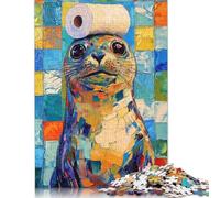 Seal with Toilet Paper Hat Puzzle Jigsaws 500 Pieces for Adults Wooden Puzzle Adult Jigsaw Puzzle Family Puzzle Game 500pcs (52x38cm)