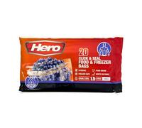 Hero Click-seal Food & Freezer Bag Small 1.5L 20 Pack - Food Reusable Sandwich Bags Seal Food Bags, BPA Free Click Lock Bags, Food Storage Freezer Bags for Fruits,Meat,Grains,Vegetables,Sweets
