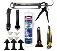 Sealant Application Bundle To Work With UniBond Anti-Mould Kitchen & Bathroom Sealant Includes Silicone Finishing Tool (3-in-1), Smoothing Kit & Precision Caulking Gun