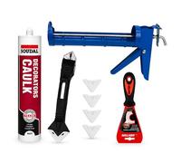 Sealant Gun & Fresh White Caulk 290g Bundle Including Bathroom And Kitchen Sealant Tools | JDM Craft Set Great For Mould Resistant Work And Silicone Remover