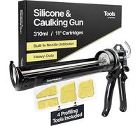 Sealant Gun & Profiling Tool 4 Piece Kit | Strong Silicone Gun for 310ml Cartridge | Multi Edge Reusable Applicator Scrapers | Use with Caulk Mastic Sealant Adhesive | Hemway