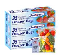 Sealapack Resealable and Reusable Freezer Bags - 35pk x 3 (105 Total) Airtight, Reusable, Freezer-Safe Food Freezer Bags | Food Storage, Meal Prep & Fridge Freezer Organisation by Great British Home