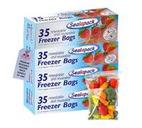 Sealapack Resealable and Reusable Freezer Bags - 35pk x 4 (140 Total) Airtight, Reusable, Freezer-Safe Food Freezer Bags | Food Storage, Meal Prep & Fridge Freezer Organisation by Great British Home