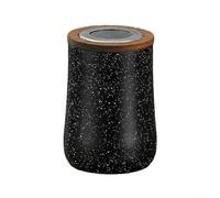 Sealed Coffee Jar Made of Stainless Steel for Storing Coffee Beans Tea Sugar Flour Nuts Rice Snacks, Includes Spoon and Features Wooden Trim Lid (Flash Black)