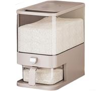 Sealed Rice Dispenser Container Airtight - One Touch Bin for Dry Food Storage - Clear Level Window Kitchen Organiser - Compact for Slim Fit - 15L Khaki Plastic Box(Khaki Small)