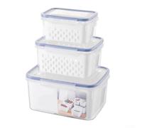 Sealed Vegetable Storage Box with Drain Basket, Airtight Fruit Keeper Container for Fridge, Moisture Control Produce Saver, Washable Food Organizer Bin and Crisper Drawer Alternative(S+M+L)