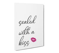 Sealed With A Kiss Typography Quote Canvas Wall Art Print Ready to Hang, Framed Picture for Living Room Bedroom Home Office Décor, 30x20 Inch (76x50 cm)