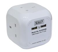 Sealey 1.4mtr 4 x 230V White Extension Cable Cube + 2 x USB Sockets - EL144USB