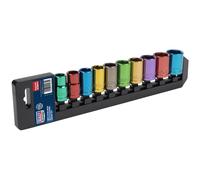 Sealey AK288 Multi-Coloured Socket Set 10Pc 1/2inSq Drive Walldrive® Metric