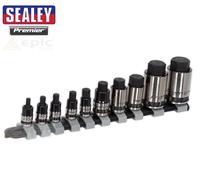 Sealey AK6229B 10pc 1/4", 3/8" & 1/2"Sq Drive Stubby Hex Socket Bit Set - Black Series