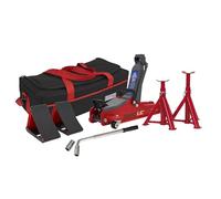 Trolley Jack 2 Tonne Low Entry Short Chassis & Accessories Bag Combo - Red