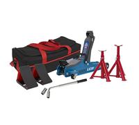 Trolley Jack 2 Tonne Low Entry Short Chassis & Accessories Bag Combo - Blue