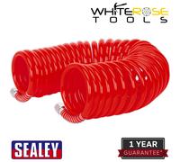 Sealey 10m Coiled Air Hose PU 1/4" BSP Unions 8mm Workshop Garage Air Tools